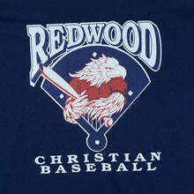 Load image into Gallery viewer, Vintage REDWOOD CHRISTIAN BASEBALL College Sports Graphic Navy Blue T-Shirt
