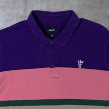 Load image into Gallery viewer, HUF Mini Logo Skater Colour Block Purple Pink Long Sleeve Polo Shirt
