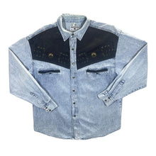 Load image into Gallery viewer, Vintage John Baner Cowboy Western Acid Wash Blue Denim Popper Long Sleeve Shirt
