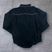 Load image into Gallery viewer, Vintage 100% Silk Cowboy Western Popper Button Black Long Sleeve Shirt
