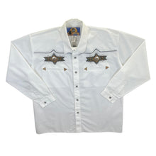 Load image into Gallery viewer, Vintage Lobo Rider&#39;s Mexico Cowboy Western Polyester Cotton Long Sleeve White Shirt
