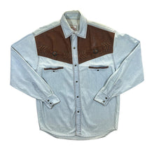 Load image into Gallery viewer, Vintage Stockerpoint Cowboy Western Light Blue Denim Popper Long Sleeve Shirt
