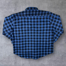 Load image into Gallery viewer, Vintage TOM Blue Black White Plaid Check Long Sleeve Cotton Flannel Shirt
