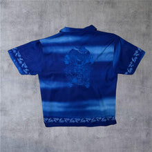 Load image into Gallery viewer, Early 00's New Roads Goth Y2K Blue Mix Open Collar Polyester Shirt
