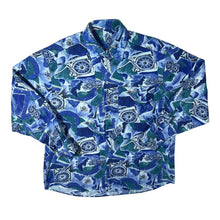 Load image into Gallery viewer, Vintage 90&#39;s Blue Green Crazy Abstract Patterned Long Sleeve Shirt
