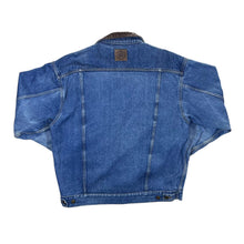 Load image into Gallery viewer, Vintage 90&#39;s MARLBORO COUNTRY STORE Brown Leather Collared Blue Denim Trucker Jacket
