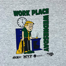 Load image into Gallery viewer, Vintage Russell Athletic WORK PLACE WEDNESDAY Made In USA Cartoon Graphic Grey T-Shirt
