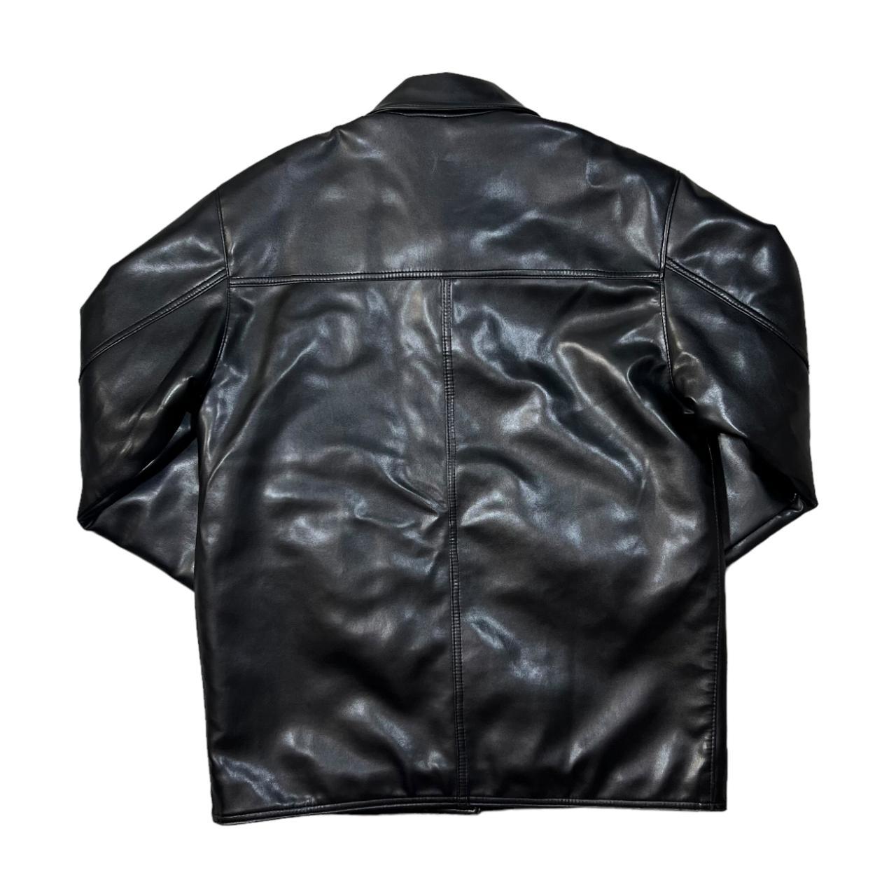 Vintage CONFECTION Made In Italy Faux Black Leather Button Jacket