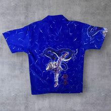 Load image into Gallery viewer, Early 00's Guo Lhi Ting Goth Y2K Anime Manga Martial Arts Dragon Blue Shirt
