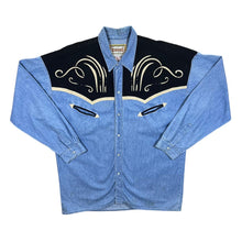 Load image into Gallery viewer, Vintage Rivergold Cowboy Western Blue Denim Popper Long Sleeve Shirt
