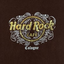 Load image into Gallery viewer, Early 00&#39;s HARD ROCK CAFE &quot;Cologne&quot; Gold Foil Y2K Souvenir Logo Spellout Graphic T-Shirt
