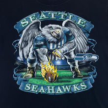 Load image into Gallery viewer, NFL Seattle Seahawks Football Mascot Spellout Graphic Black T-Shirt
