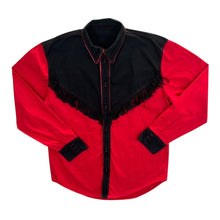 Load image into Gallery viewer, Cowboy Western Style Black Red Colour Block Tassel Long Sleeve Cotton Shirt
