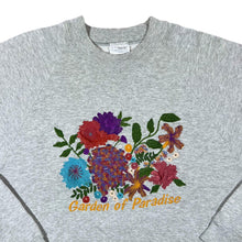 Load image into Gallery viewer, Vintage 90's Screen Stars GARDEN OF PARADISE Embroidered Floral Spellout Grey Sweatshirt
