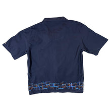 Load image into Gallery viewer, Early 00&#39;s BSD Surfer Y2K Patterned Navy Blue Nylon Polyester Short Sleeve Shirt
