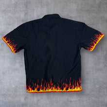 Load image into Gallery viewer, Early 00's Gothic Y2K Flaming Fire Patterned Graphic Black Short Sleeve Shirt
