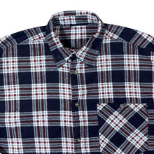 Load image into Gallery viewer, Vintage Okay Red Navy White Plaid Check Long Sleeve Cotton Flannel Shirt
