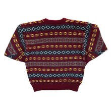 Load image into Gallery viewer, Vintage Pure New Wool Abstract Patterned Burgundy Knit Jumper Sweater
