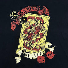 Load image into Gallery viewer, GAME OF DEATH Gothic Skeleton Jester Playing Card Spellout Graphic T-Shirt
