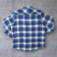 Load image into Gallery viewer, Vintage Identic Blue White Grey Plaid Check Long Sleeve Cotton Flannel Shirt
