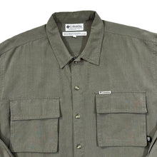 Load image into Gallery viewer, Vintage COLUMBIA SPORTSWEAR Classic Khaki Micro Check Long Sleeve Polyester Rayon Outdoor Shirt
