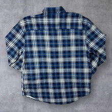 Load image into Gallery viewer, Vintage Okay Blue Navy Yellow White Plaid Check Long Sleeve Cotton Flannel Shirt
