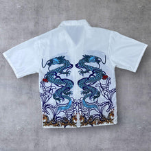 Load image into Gallery viewer, Early 00's Hai Zhou Goth Y2K Traditional Dragon Graphic Open Collar White Shirt
