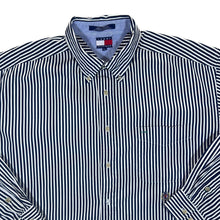 Load image into Gallery viewer, Vintage TOMMY HILFIGER Classic Blue White Striped Mini Crest Logo Long Sleeve Button-Up Shirt
