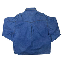 Load image into Gallery viewer, Vintage Stockerpoint Cowboy Western Blue Denim Leather Panel Popper Long Sleeve Shirt
