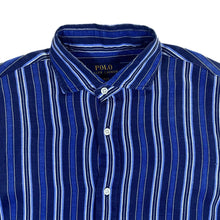 Load image into Gallery viewer, Polo Ralph Lauren &quot;Slim Fit&quot; Navy Blue White Striped Long Sleeve 100% Linen Shirt

