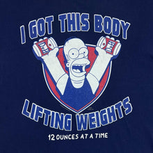 Load image into Gallery viewer, THE SIMPSONS &quot;I Got This Body Lifting Weights&quot; TV Show Cartoon Spellout Graphic T-Shirt

