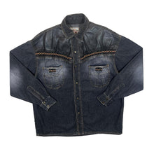 Load image into Gallery viewer, Vintage Stockerpoint Cowboy Western Black Denim Popper Long Sleeve Shirt
