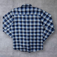 Load image into Gallery viewer, Vintage Worker Profi Company Navy Blue White Plaid Check Long Sleeve Cotton Flannel Shirt
