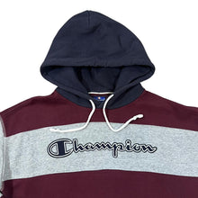 Load image into Gallery viewer, CHAMPION Big Embroidered Logo Spellout Colour Block Striped Pullover Hoodie
