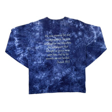 Load image into Gallery viewer, Vintage Anvil ISAIAH 53.5 Jesus Christ Religious Spellout Graphic Blue Tie Dye Long Sleeve T-Shirt
