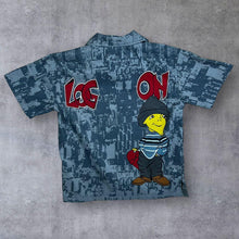Load image into Gallery viewer, Early 00&#39;s Log On Hip Hop Y2K Patterned Grey Blue Short Sleeve Shirt

