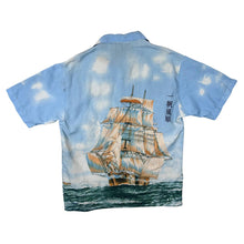 Load image into Gallery viewer, Early 00&#39;s Fuging Ship Boat Nautical Graphic Blue Short Sleeve Polyester Cotton Shirt
