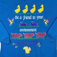 Load image into Gallery viewer, Vintage 90&#39;s BE A FRIEND TO YOUR ENVIRONMENT Animal Nature Graphic Blue Sweatshirt
