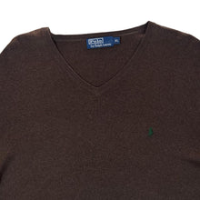 Load image into Gallery viewer, POLO RALPH LAUREN Pima Cotton Embroidered Mini Logo V-Neck Brown Knit Sweater Jumper
