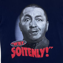 Load image into Gallery viewer, Vintage The Three Stooges (2004) &quot;Why, Soitenly&quot; Novelty Graphic Navy Blue T-Shirt
