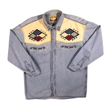 Load image into Gallery viewer, Vintage 90&#39;s Shooter Cowboy Western Light Blue Denim Popper Long Sleeve Shirt
