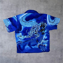 Load image into Gallery viewer, Early 00's Qijin Goth Y2K Dragon Graphic Blue Open Collar Shirt
