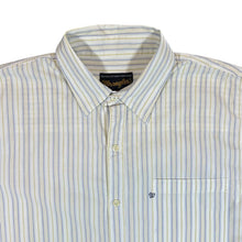 Load image into Gallery viewer, Vintage WRANGLER White Yellow Blue Multi Striped Short Sleeve Cotton Shirt
