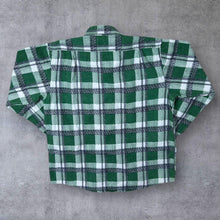 Load image into Gallery viewer, Vintage Swallow Green White Navy Plaid Check Long Sleeve Cotton Flannel Shirt
