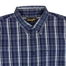 Load image into Gallery viewer, Early 00&#39;s WRANGLER Navy Blue Black White Plaid Check Long Sleeve Cotton Shirt
