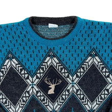 Load image into Gallery viewer, Vintage 90&#39;s Grandad Patterned Deer Patch Knit Acrylic Wool Jumper Sweater
