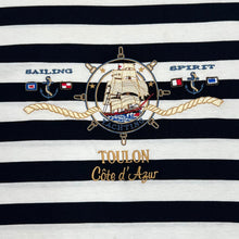 Load image into Gallery viewer, Vintage TOULON &quot;Cote D&#39;Azur&quot; Nautical Sailing Souvenir Embroidered Spellout Striped T-Shirt
