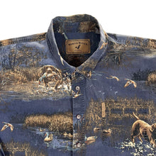 Load image into Gallery viewer, Vintage North River Labrador Dog Duck Hunting Patterned Long Sleeve Button-Up Shirt
