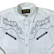 Load image into Gallery viewer, Early 00&#39;s Atlas For Men Cowboy Western White Cotton Popper Long Sleeve Shirt
