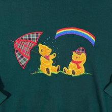 Load image into Gallery viewer, Vintage TULCHAN Embroidered Teddy Bear Cottage Core Green Collared Sweatshirt
